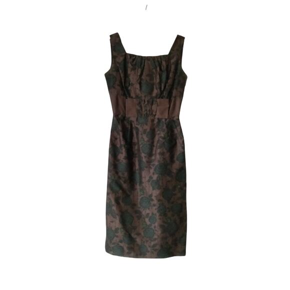 Vintage 50s Wiggle Pencil Bombshell Cocktail Dress Brown Rose Union Made USA - Picture 1 of 8